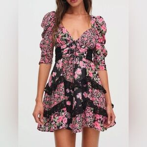 For Love and Lemons Rosalyn Mini Dress in Black Floral